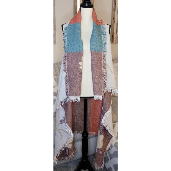 Andrew Marc Sleeveless Waterfall Open Cardigan BlanketVest Floral One Size - Picture 2 of 8